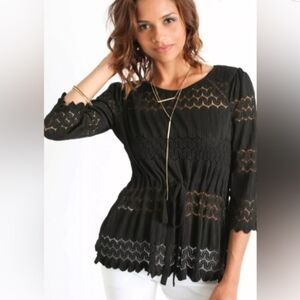 Free People Sweater Top Fire Island Open Knit Lightweight Black Size M NWT Boho